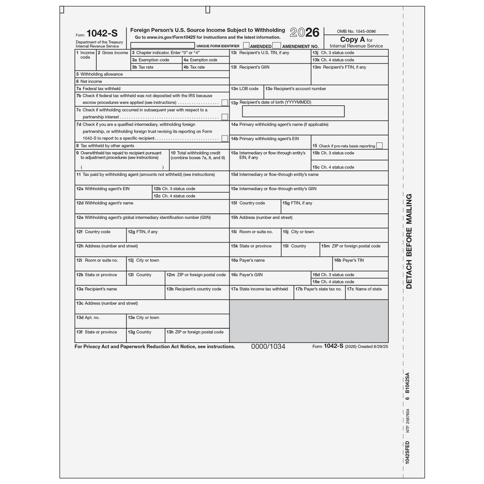 2026 1042-S Federal Copy A Forms
