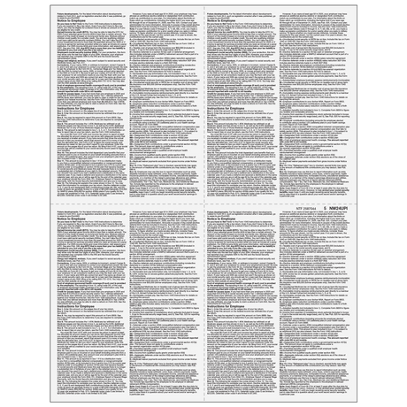 4up Blank W-2 Form - Quadrants (with Employee Instructions)
