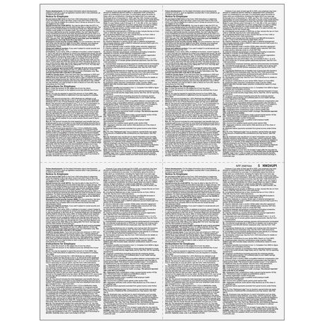 4up Blank W-2 Form - Quadrants (with Employee Instructions)