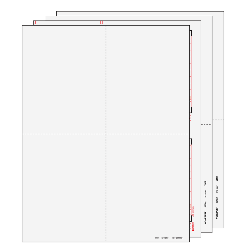 4up Blank W-2 Form 8-part Set (with Instructions)