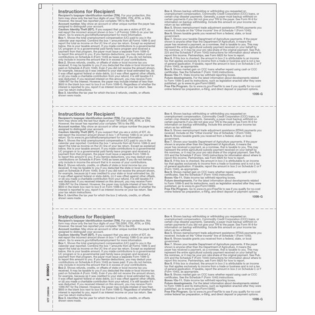 Form 1099-G Certain Government Payments - Copy B Recipient - 25 Qty
