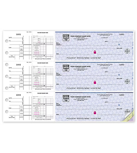 3-On-A-Page Payroll & Disbursement Check Side-Tear Vouchers -250 Qty