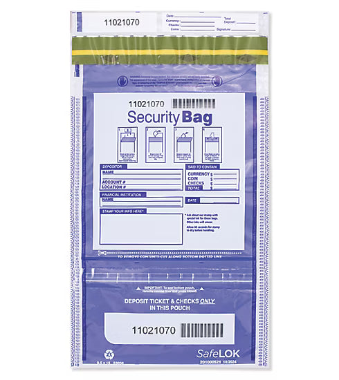 9 1/2 x15" Dual Pocket Deposit Bag, Clear Front, Opaque Back - 100 Qty