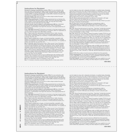 2026 1099 2-Up Blank Laser Paper with 1099-MISC Instructions on Both Panels