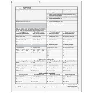 Form W-2C Corrected Employee Record, Copy C
