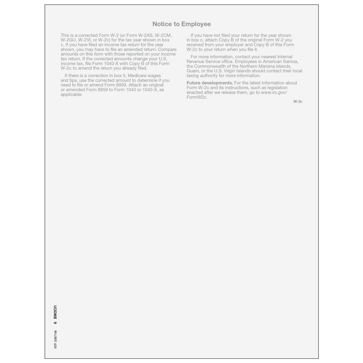 2026 W-2C Employee File Copy C Correction Forms