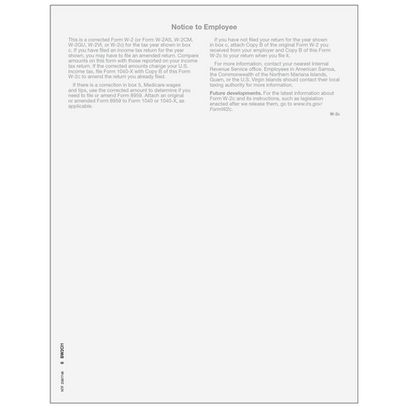 2026 W-2C Employee File Copy C Correction Forms