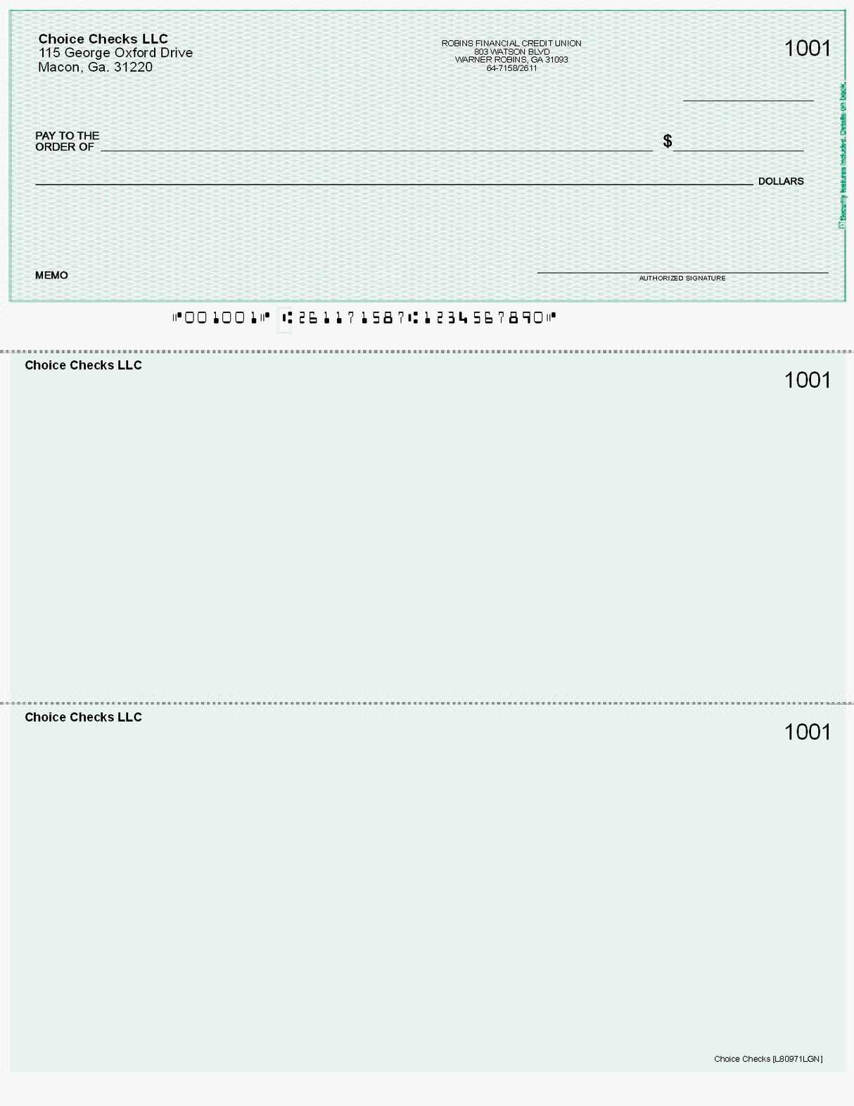 Lattice Imprinted Business Checks on Top - Good Security - Lattice Green