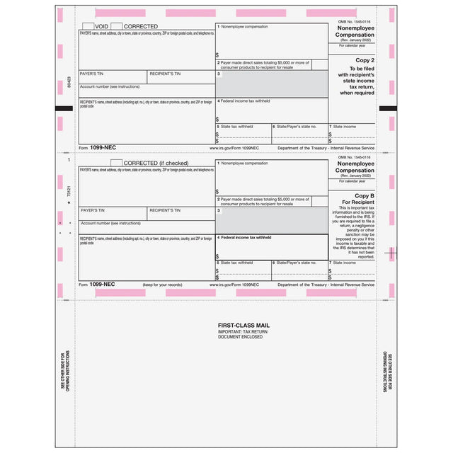 11" Pressure Seal 1099-NEC Form - Z Fold Recipient (Copies B, 2)