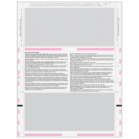 11'' Pressure Seal 1099-MISC Form - Z Fold Recipient (Copies B, 2) - 500 Qty