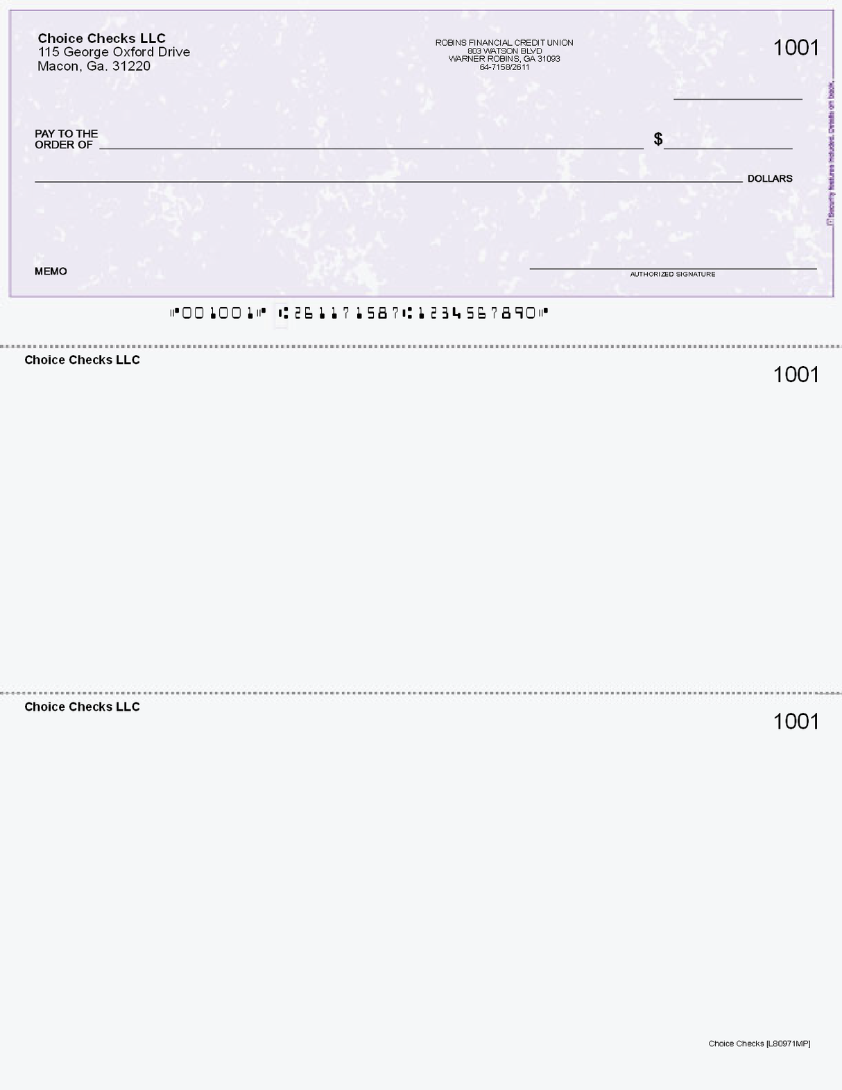 Marble Imprinted Business Check on Top - Good Security - Marble Purple