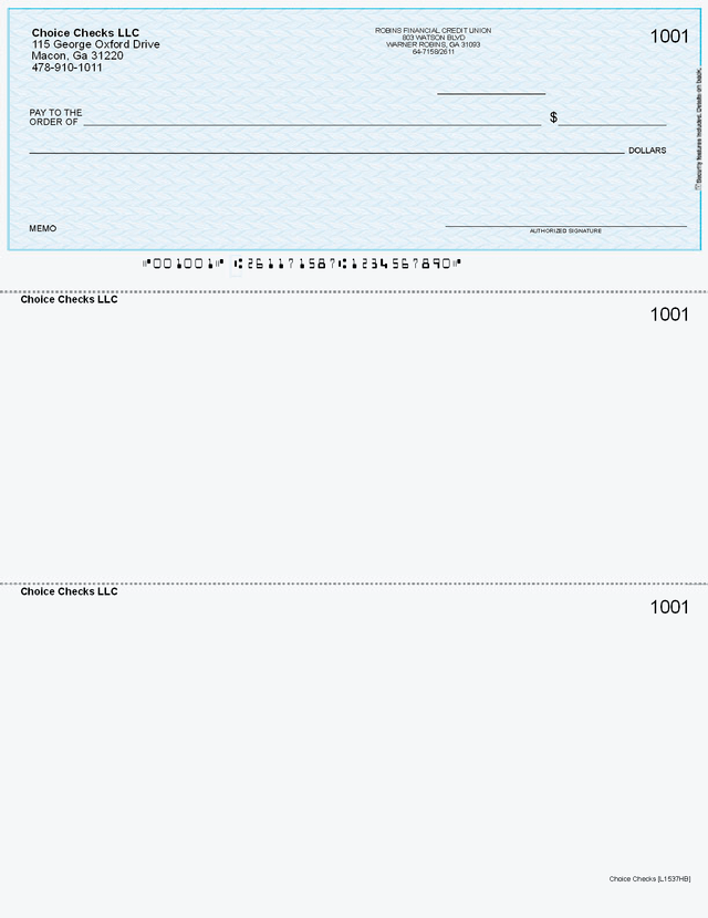 Herringbone Imprinted Business Checks on Top - Better Security – Blue