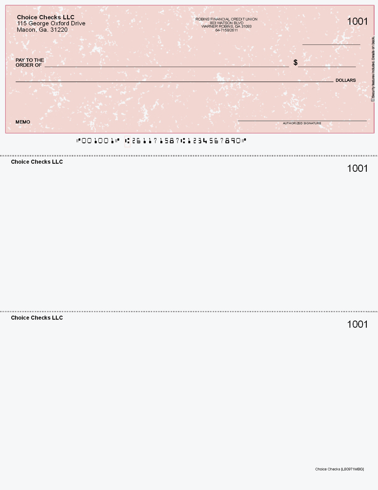 Marble Imprinted Business Check Top - Better Security