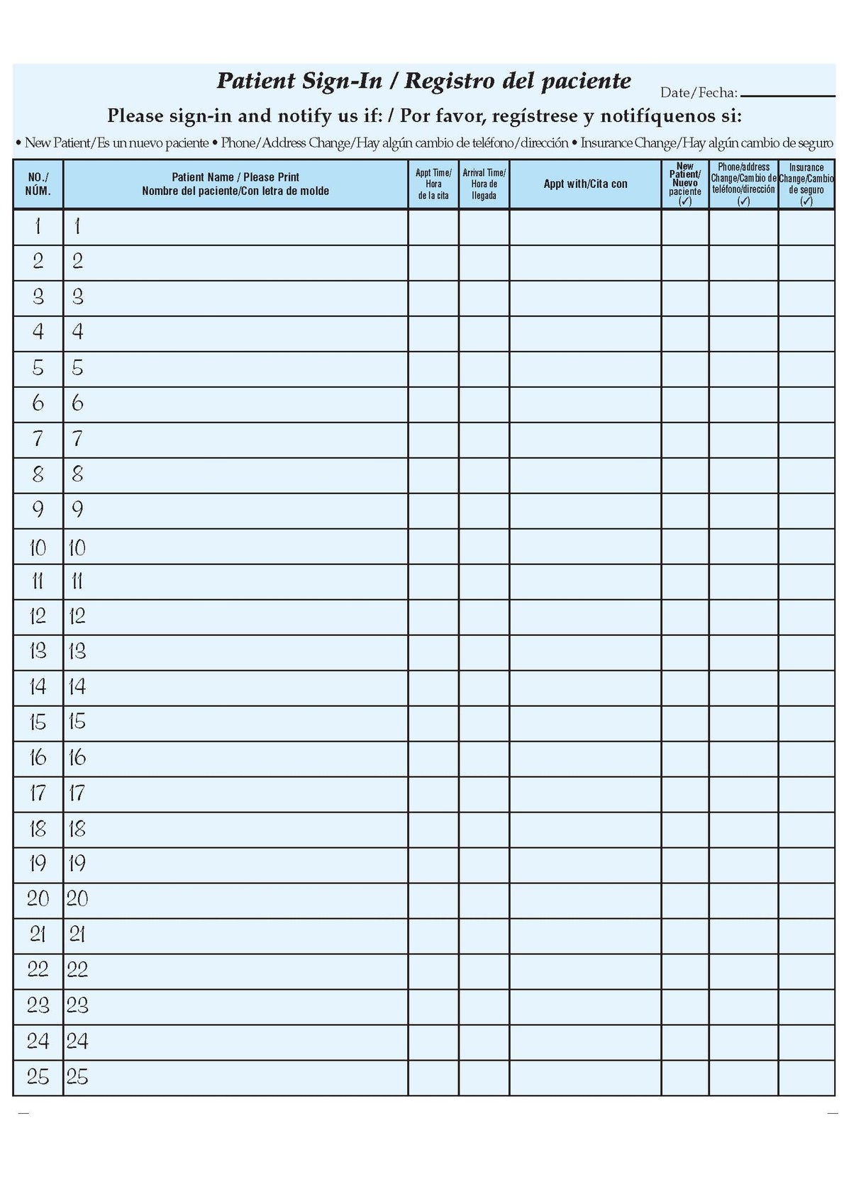 Patient Sign in Form-Bilengual
