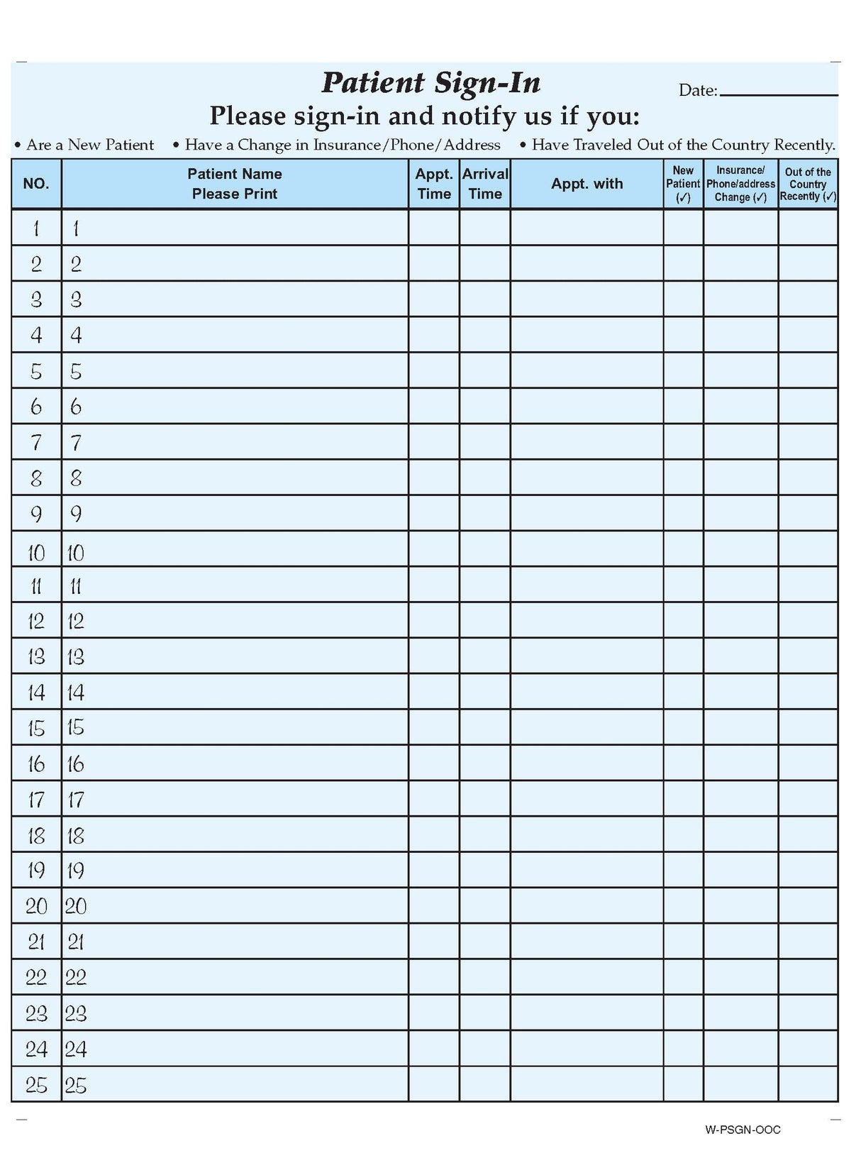 Patient Sign in Form-Out of Country