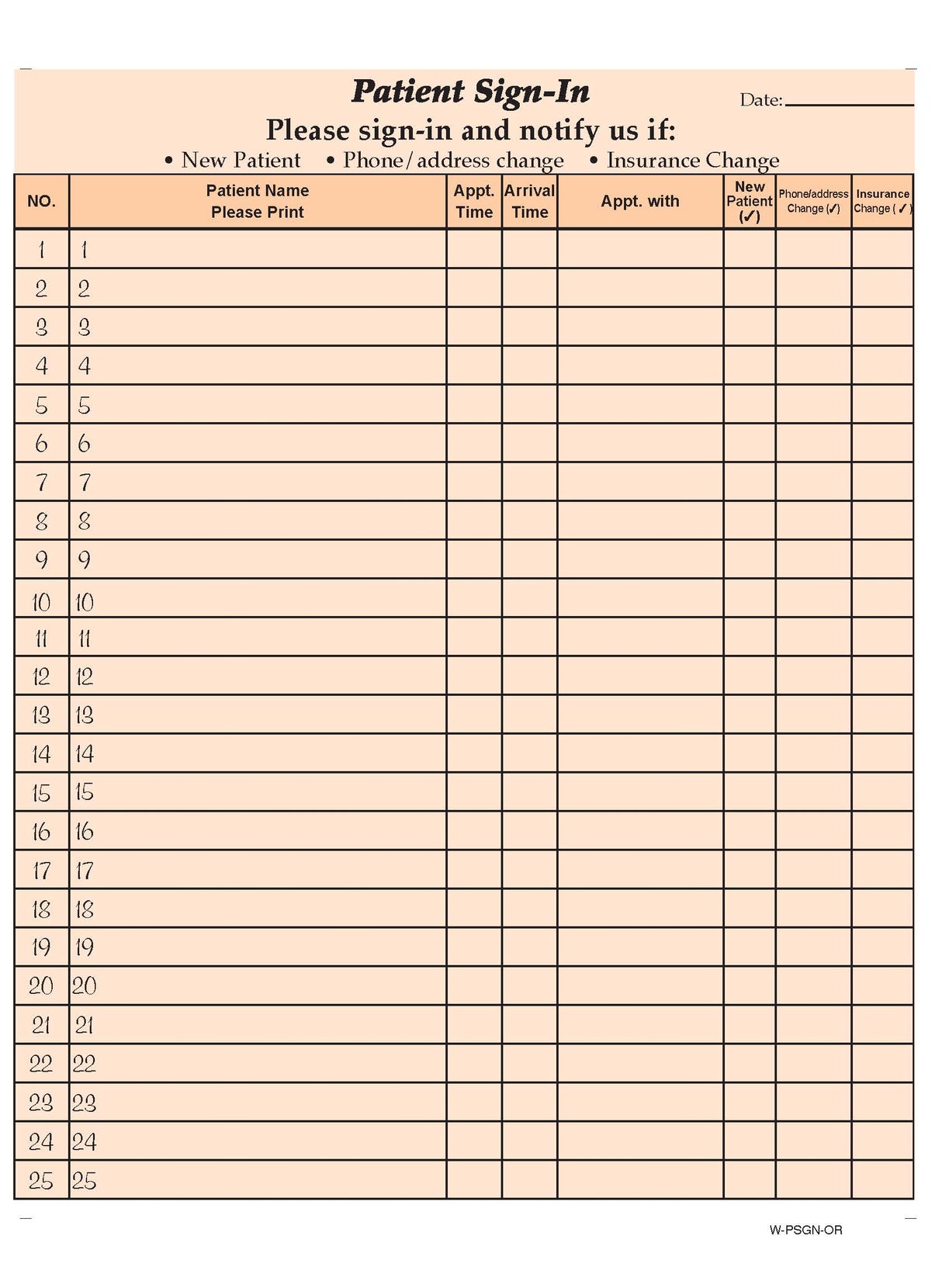 Patient Sign in Form-Orange