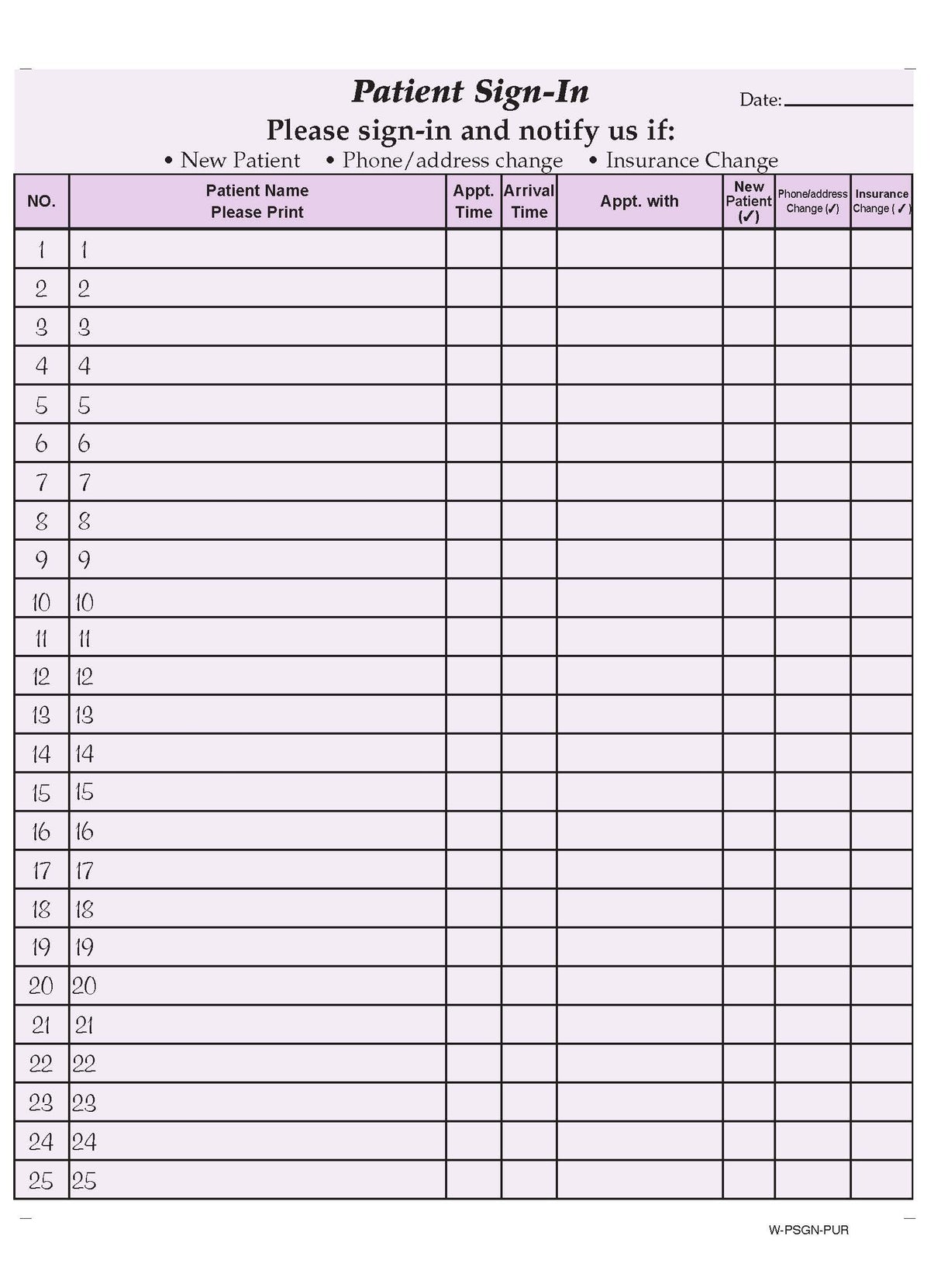 Patient Sign in Form-Purple