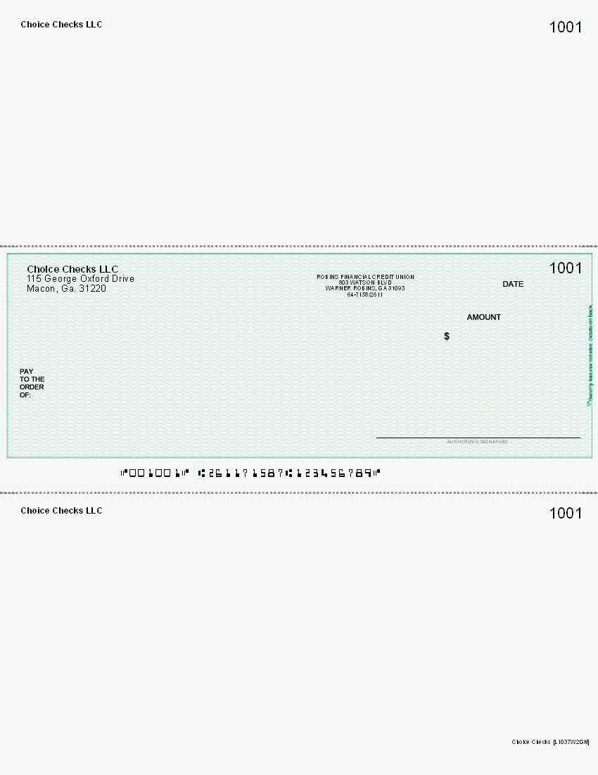 Wave Imprinted Business Checks in Middle - Good Security - Wave Green