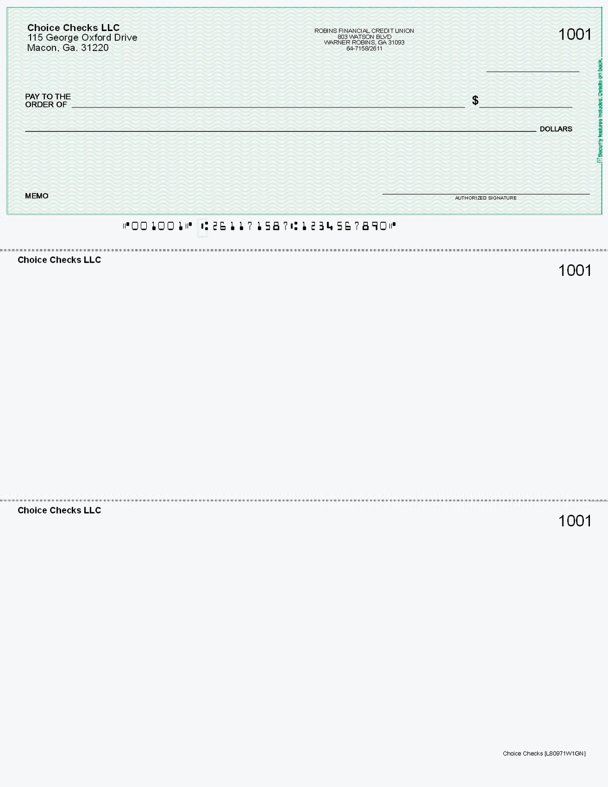 Wave Imprinted Business Checks on Top - Good Security - Wave Green