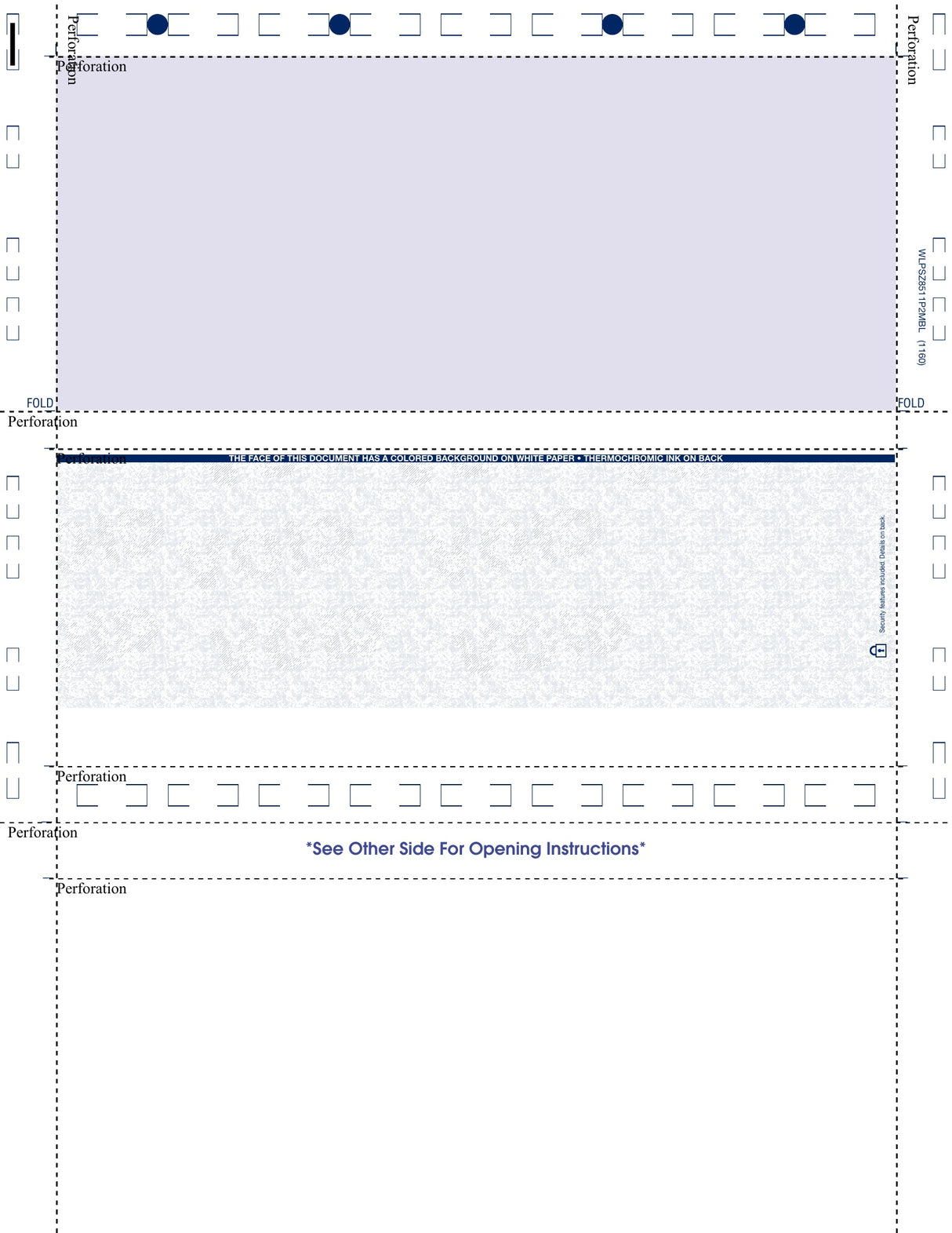 Print-to-Mail Check – Blue 281 Z-Fold Blank Pressure Seal Checks – 8½ × 11