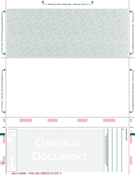 Window Check with One Green Blockout – Green 336 C-Fold Blank Pressure Seal Checks – 8½ × 11