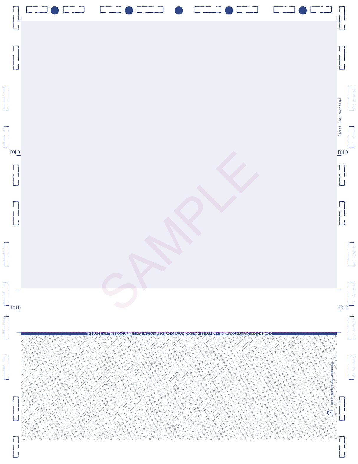 Check, Void Pantograph Blue – Blue 281 C-Fold Blank Pressure Seal Checks – 8½ × 11
