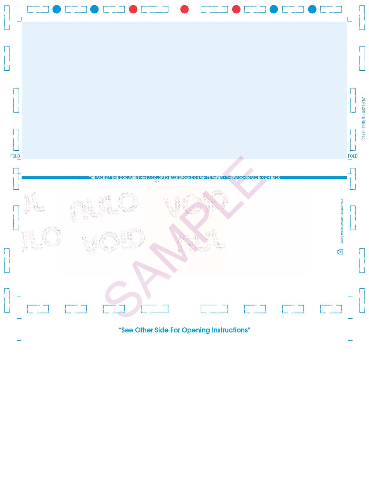 Void Prismatic Pantograph Check – Blue / Red / Blue Z-Fold Blank Pressure Seal Checks – 8½ × 11
