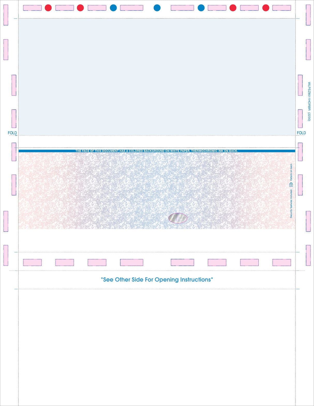 Void Prismatic Pantograph Check with Hologram – Red / Blue / Red Z-Fold Blank Pressure Seal Checks – 8½ × 11