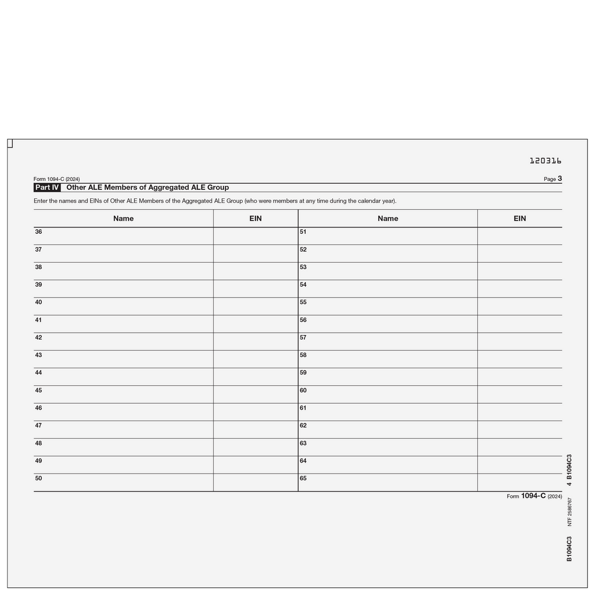 Form 1094-C - Transmittal of Employer-Provided Health Insurance Offer and Coverage Information Returns (Page 3) - 25 Qty