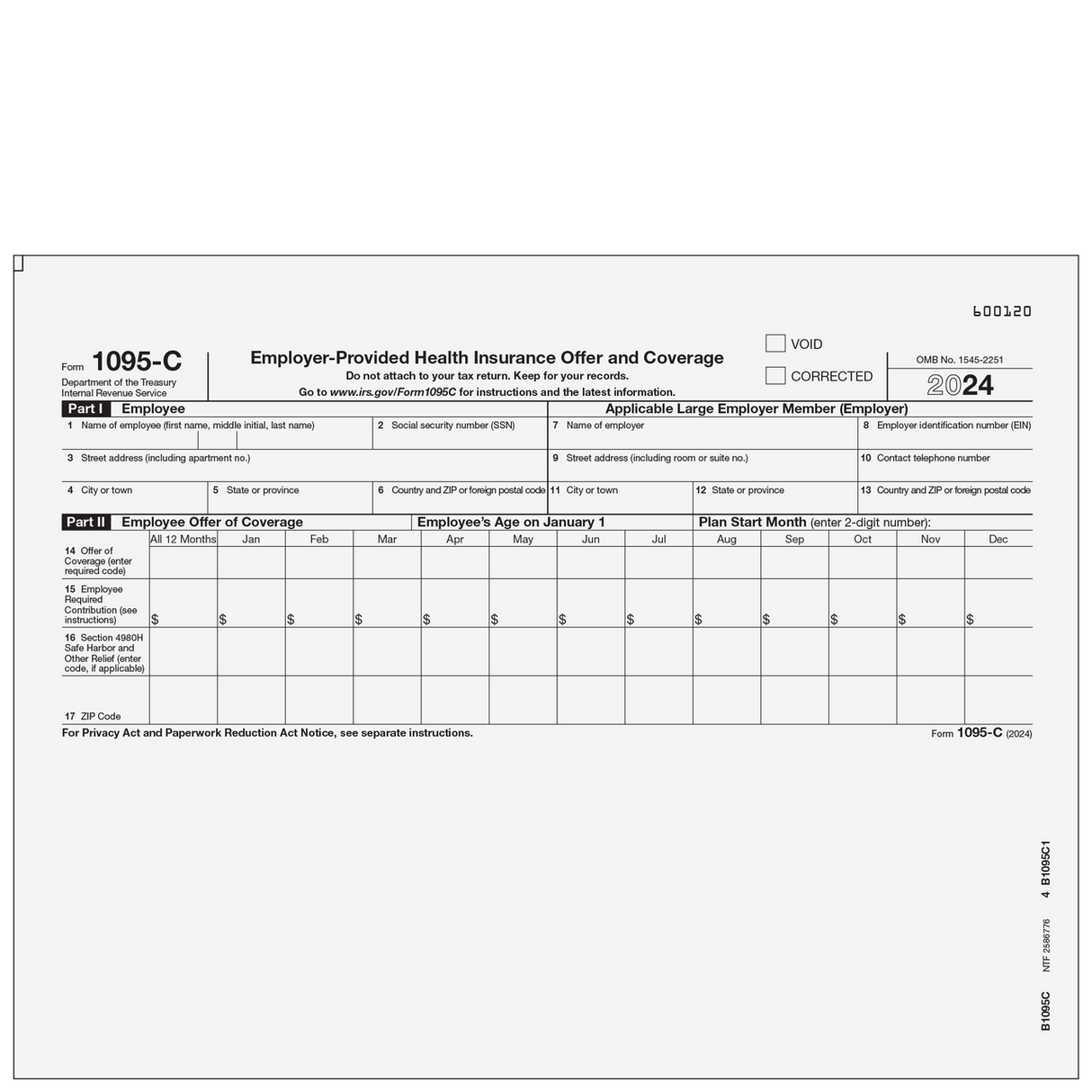 Form 1095-C - Employer-Provided Health Insurance Offer and Coverage - 25 Qty