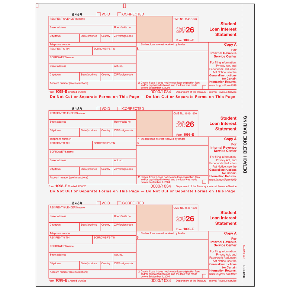 2026 1098-E Federal Copy A Forms
