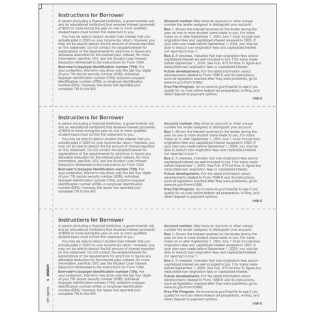 Form 1098-E Student Loan Interest Statement Borrower Copy B - 25 Qty