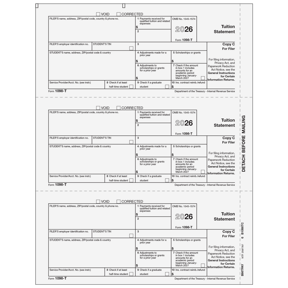 2026 1098-T Filer Copy C Forms