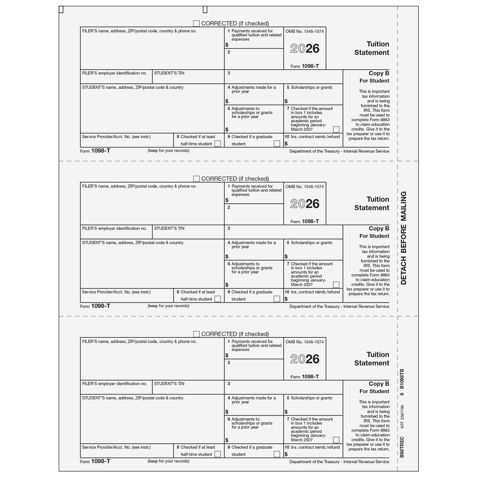 2026 1098-T Student Copy B Forms