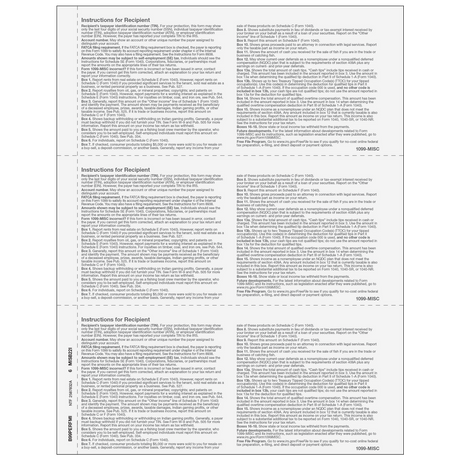 2026 1099 3-Up Blank Laser Paper with 1/2 Inch Side Perforation and 1099-MISC Instructions