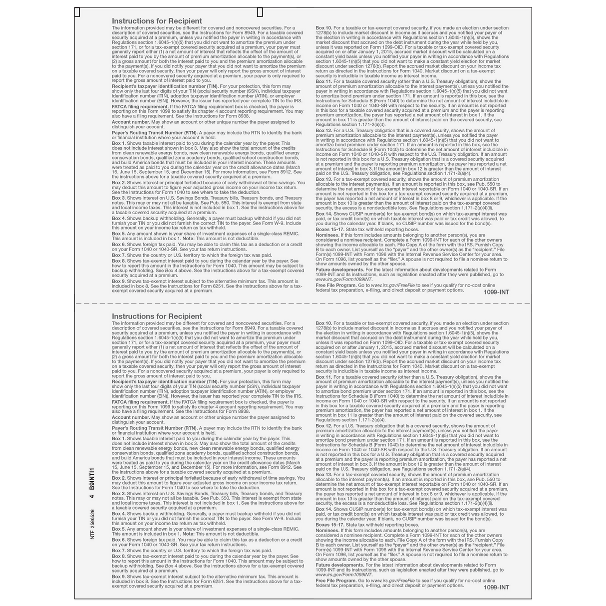 1099-INT Interest Income - Copy B Recipient