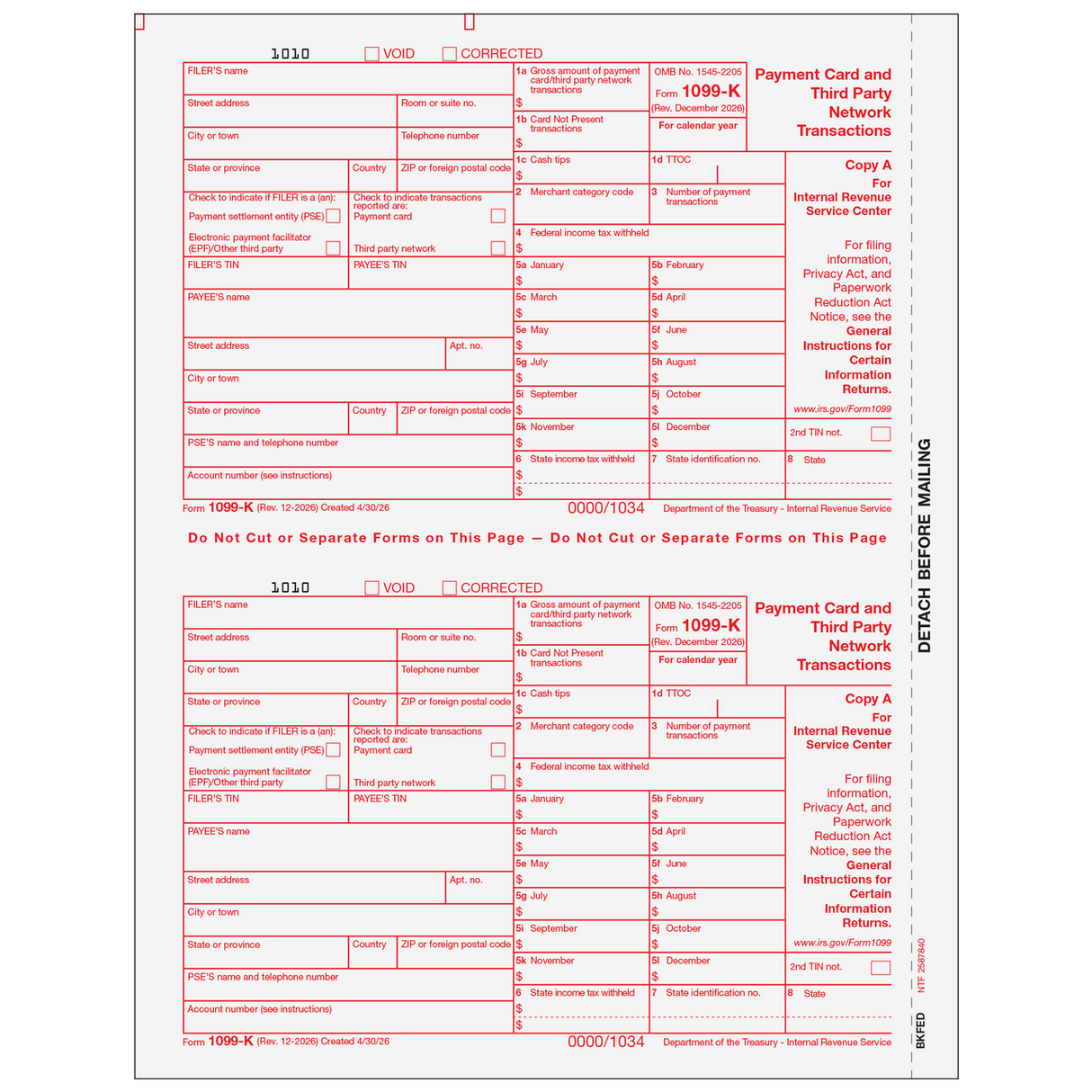 2026 1099-K Federal Copy A