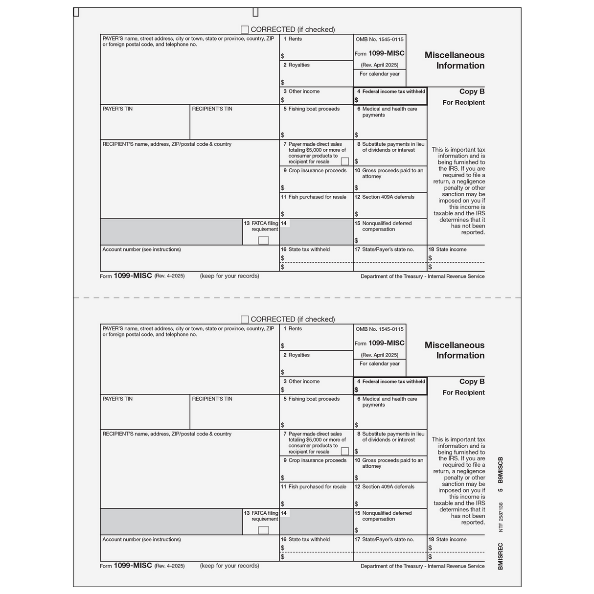 1099-MISC Miscellaneous Information - Recipient Copy B