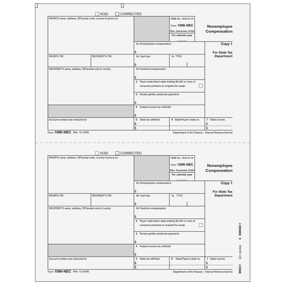 2026 1099-NEC Payer State Copy 1 Forms