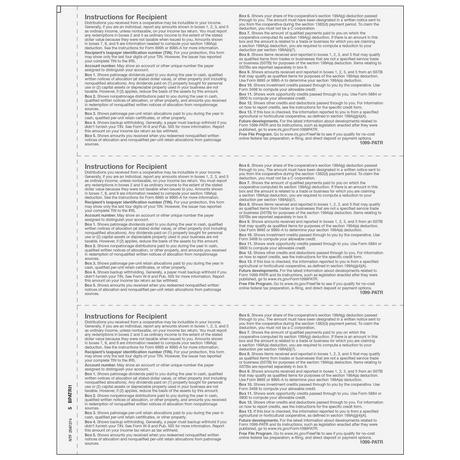 Form 1099-PATR Taxable Distributions From Cooperatives - Copy B Recipient - 25 Qty