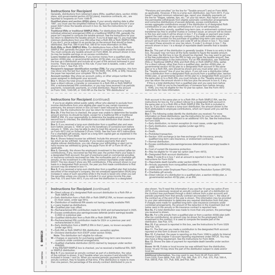 1099-R Distributions From Pensions, etc. Condensed 3up Recipient Copies B/C/2 - 25 Qty