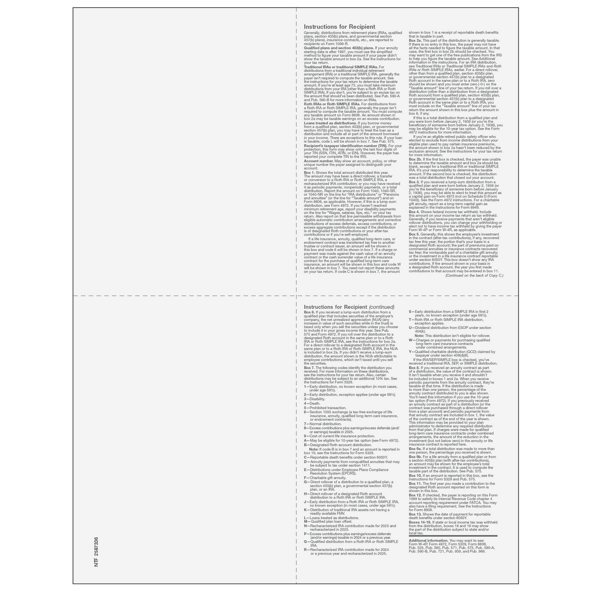 1099-R 4up Quadrant Recipient Copies: B/2/C/2 - 25 Qty