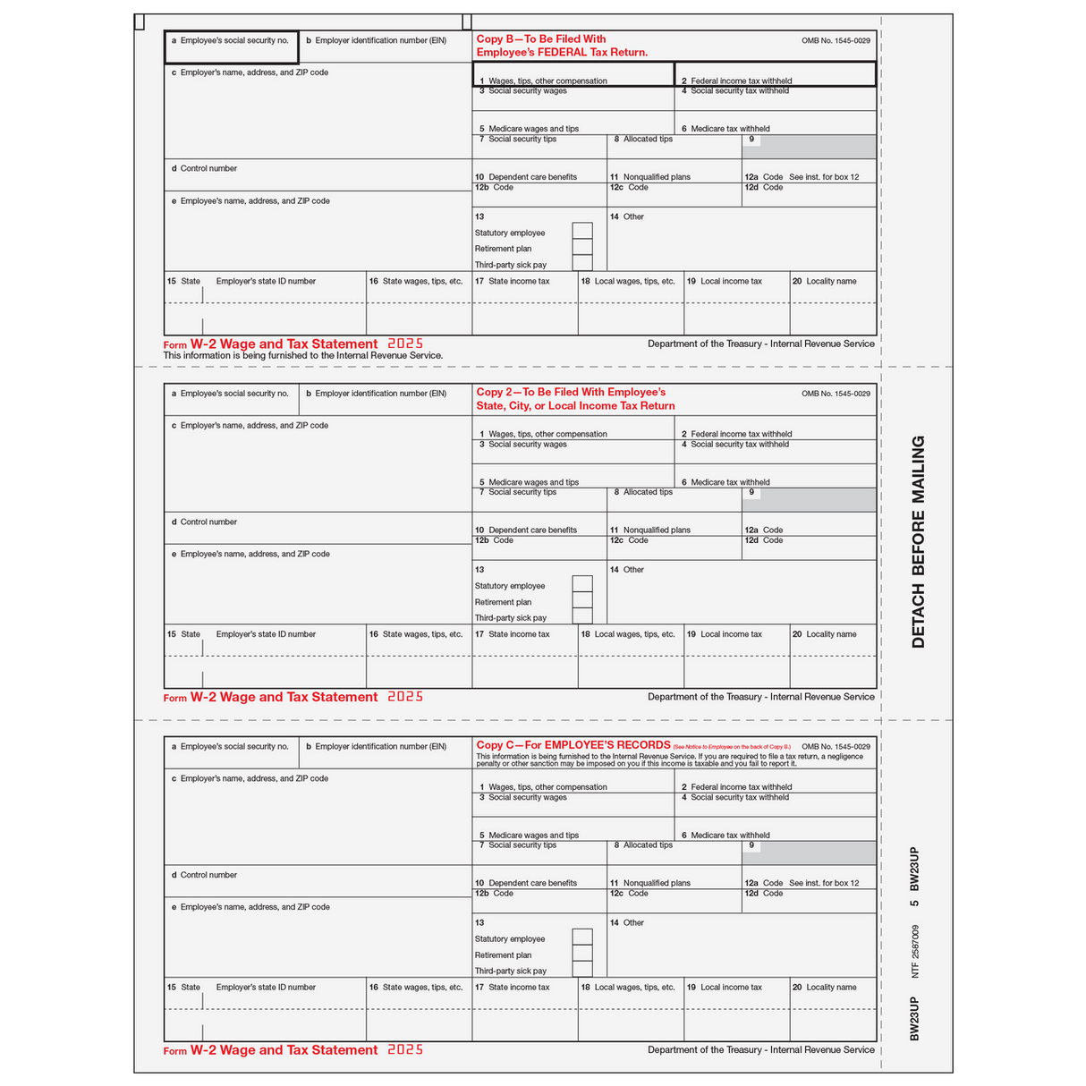 Condensed W-2 Employee Copies B/2/C - 3up
