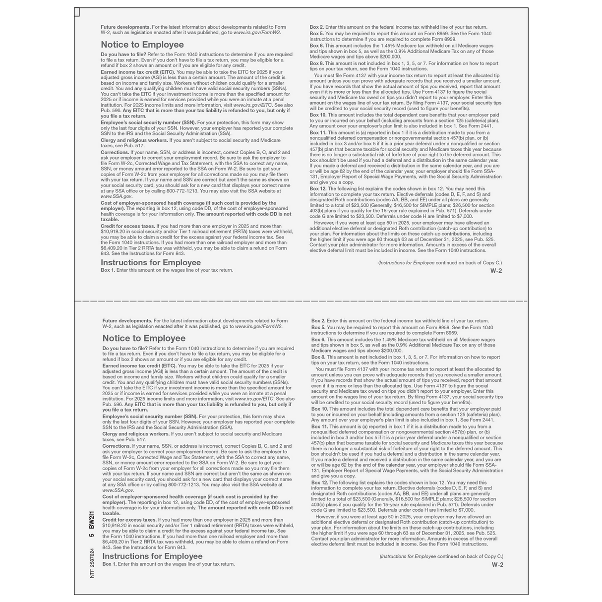 Form W-2 Employee Federal, Copy B