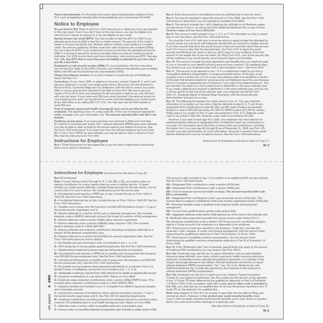 2026 W-2 Employee 2-Up Copies B/C Preprinted Laser Forms