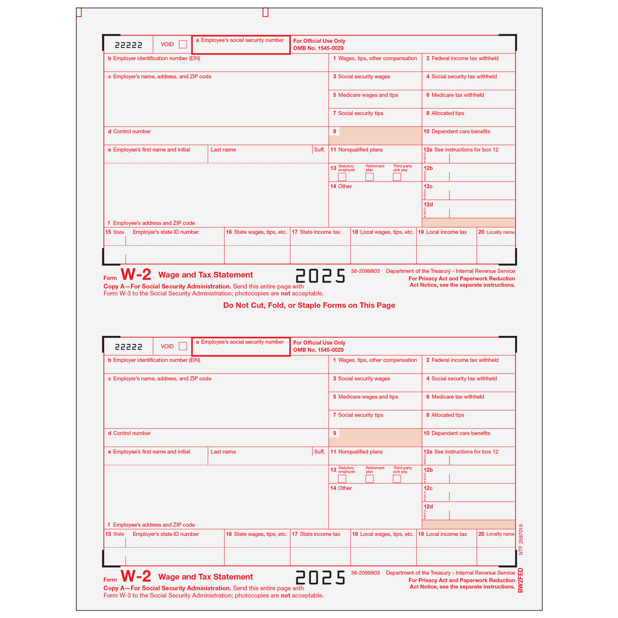 Form W-2 Federal IRS, Copy A