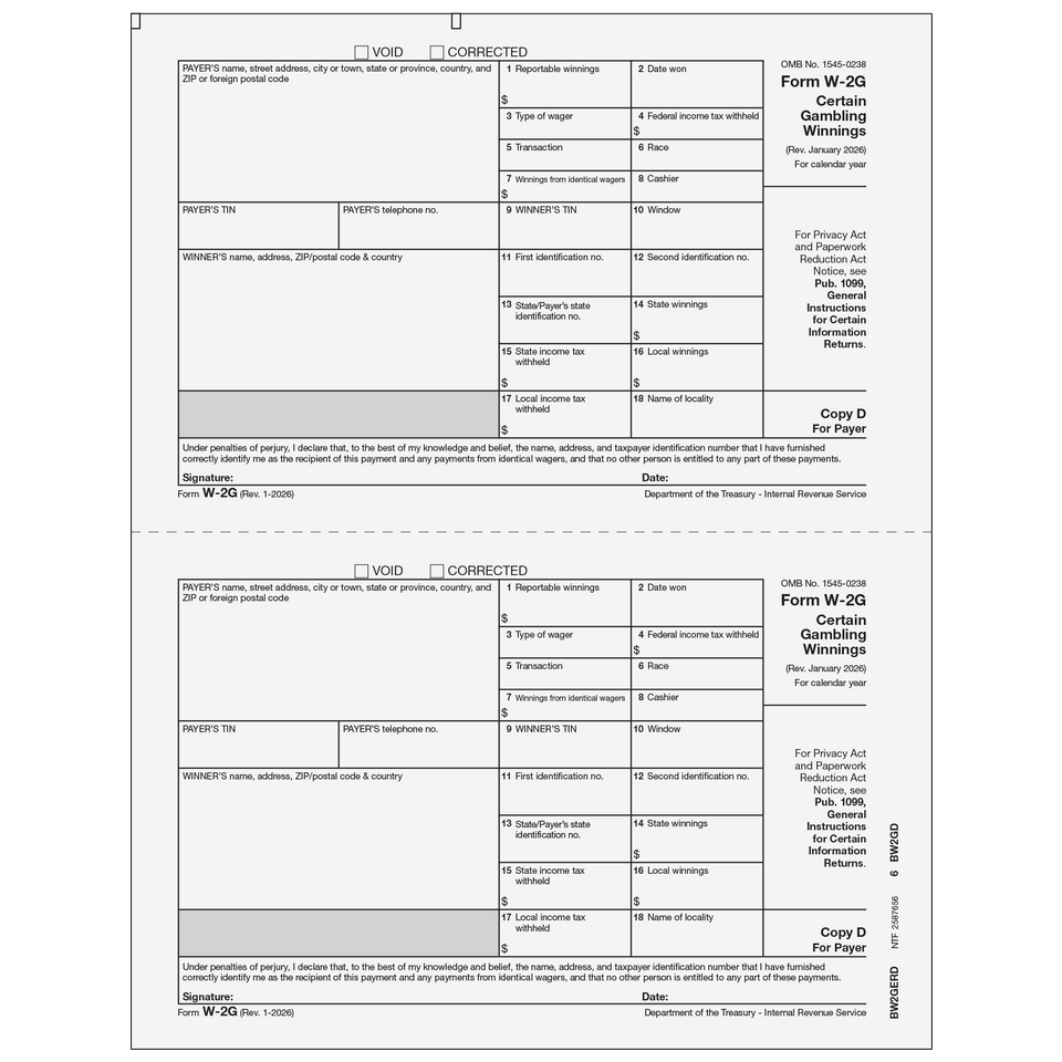2026 W-2G Payer Record Copy D