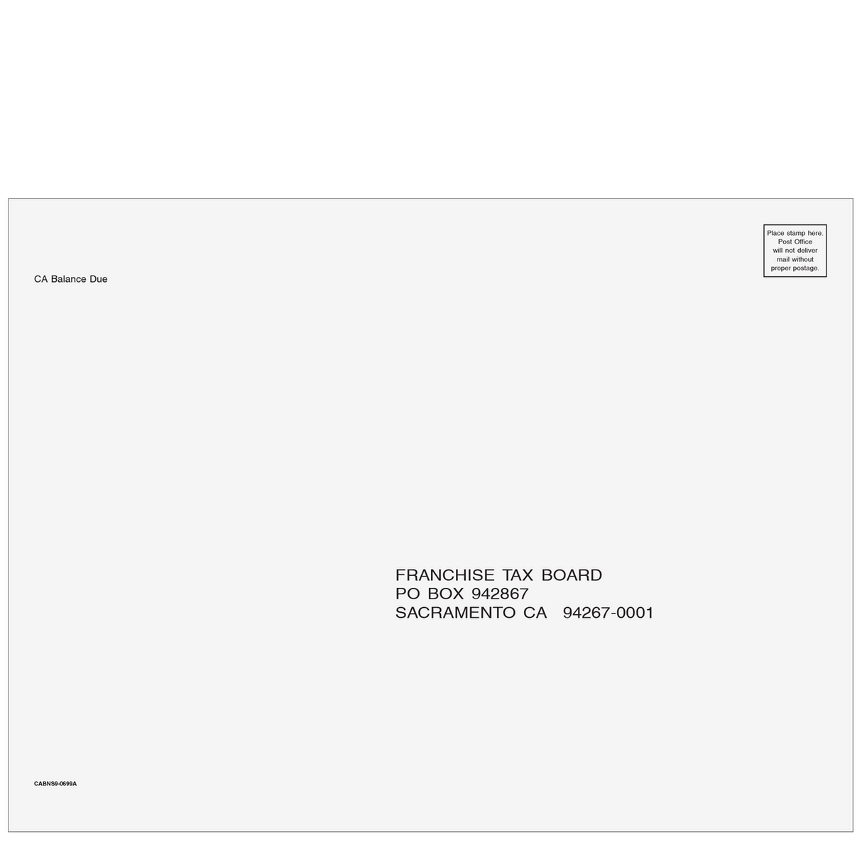 California Balance Due Envelope