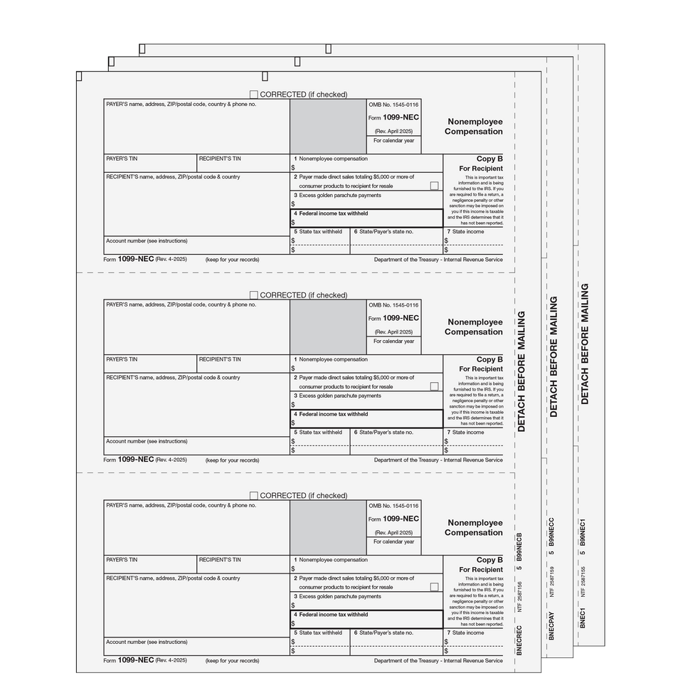 1099 Non-Employee Compensation - 3-part E-file Set (Preprinted) - 50 Qty