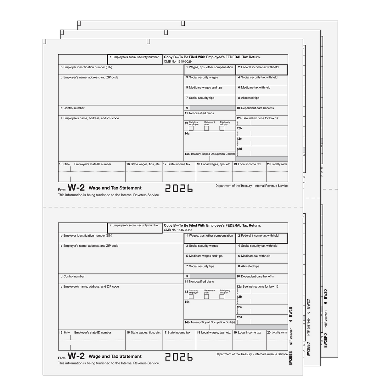 Traditional W-2 Form 3-Part E-File Set (Preprinted)